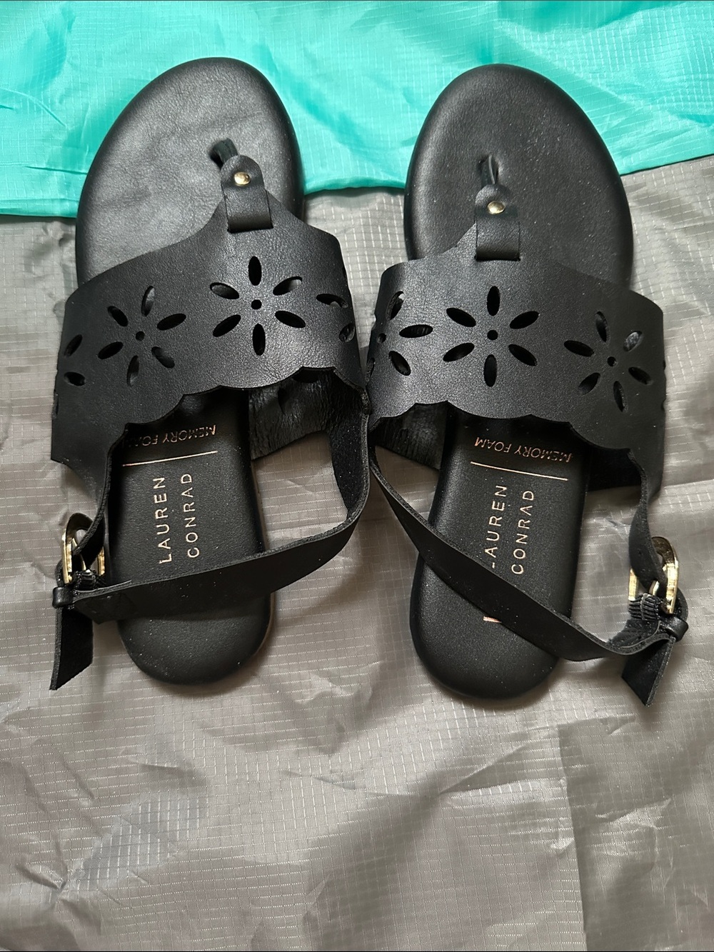 LC Lauren Conrad Black Laser-Cut Strap Sandals